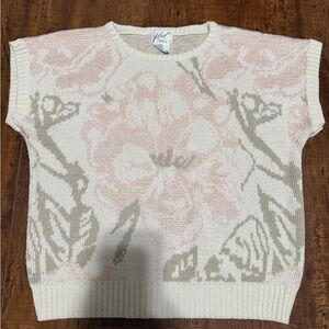 Vintage Koret Women's Floral Knit Shirt - Pink and Cream